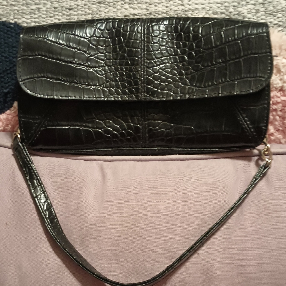 Black Faux Leather Handled Clutch By Liz Claiborne